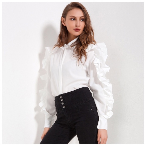 Eggshell White Zip Ruffle Sleeve Top - Picture 4 of 8